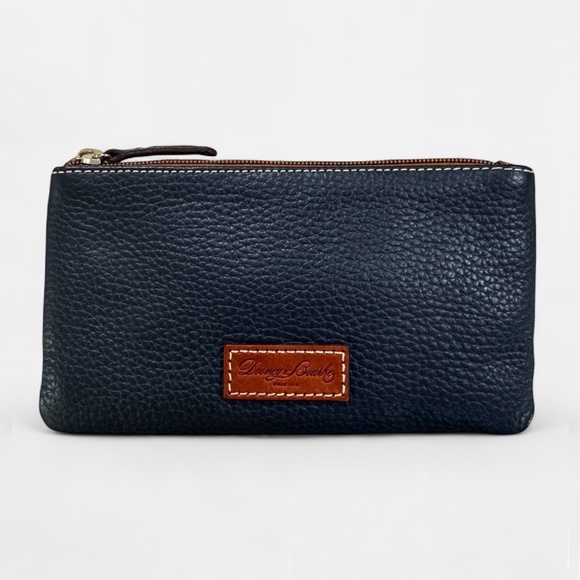 Dooney & Bourke Navy Blue Pebbled Leather Zipper ID Holder Wallet Pouch - Picture 1 of 7